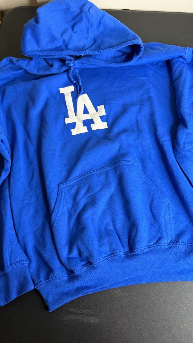Gildan Heavy Blend Los Angeles Dodgers Logo Hoodie Royal Blue Medium HTV